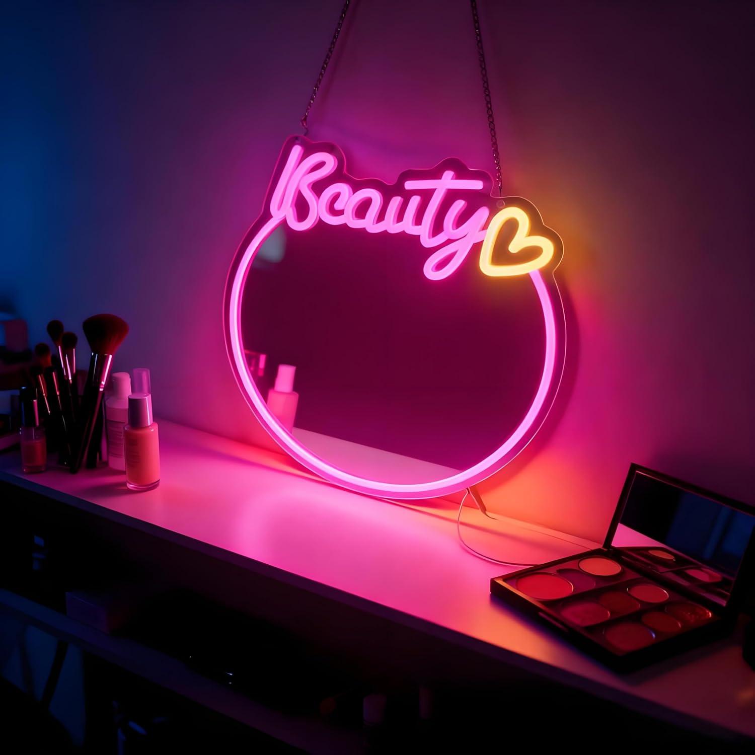 ป้ายไฟนีออนรูปกระจกแต่งหน้า ไฟ - Beauty No Makeup บทวิจารณ์และราคา