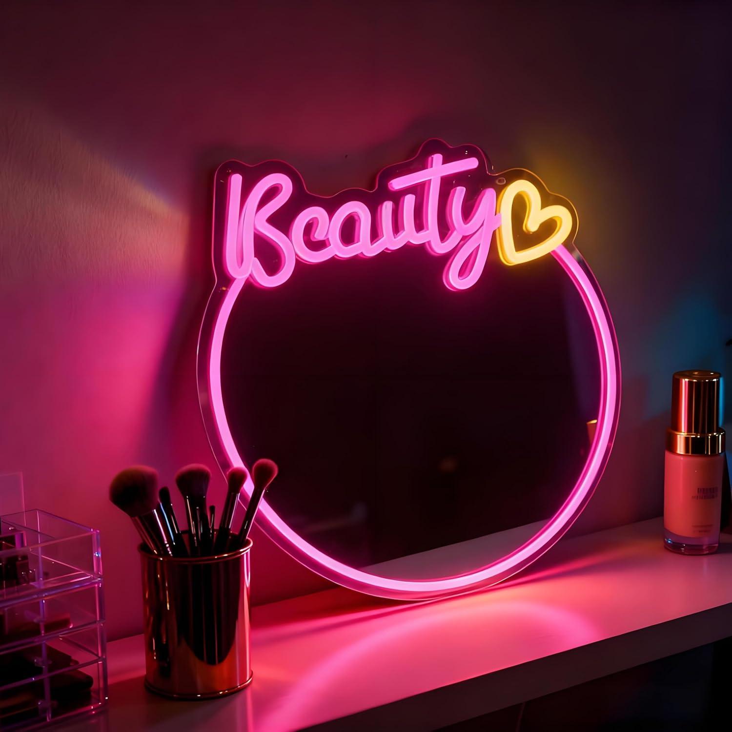 ป้ายไฟนีออนรูปกระจกแต่งหน้า ไฟ - Beauty No Makeup บทวิจารณ์และราคา